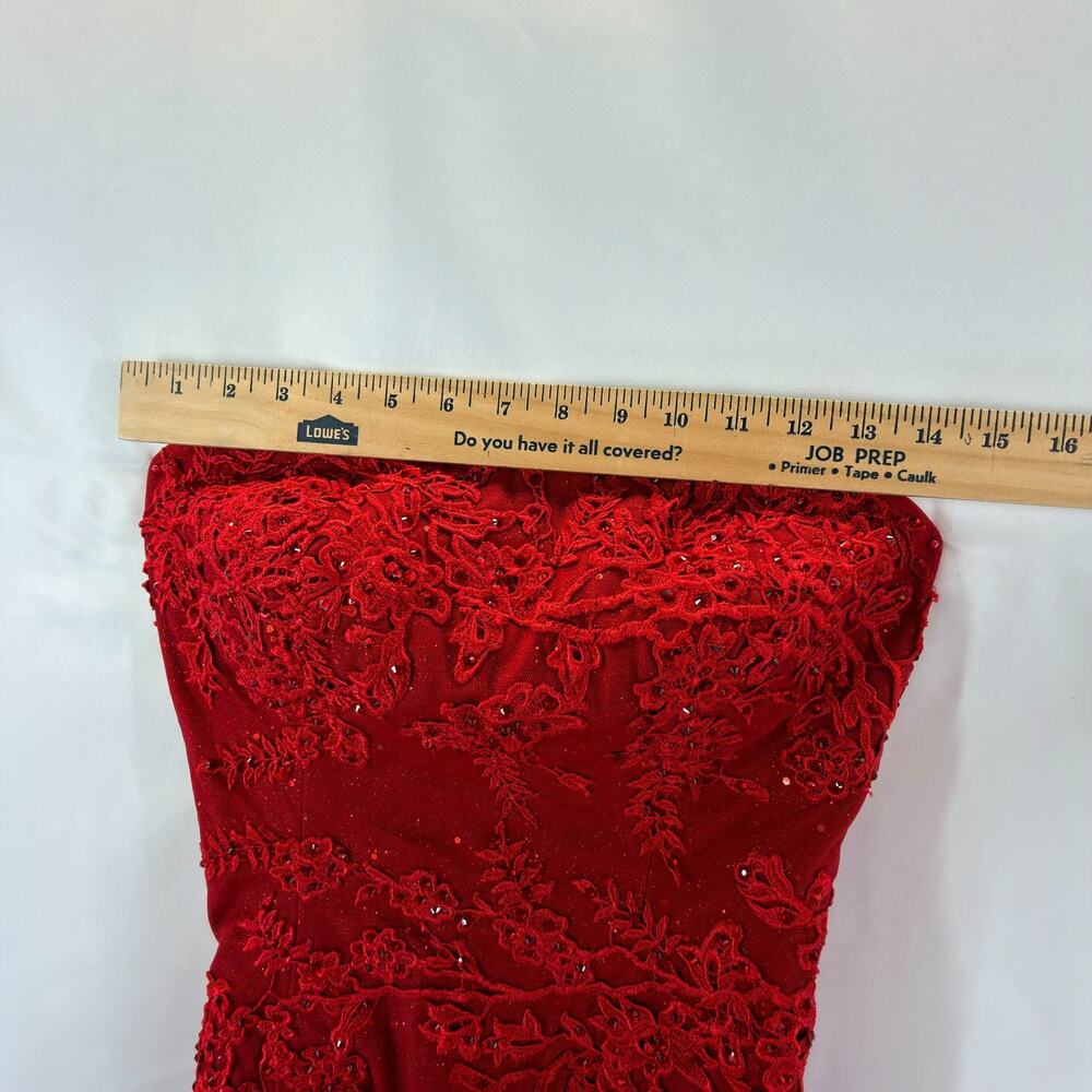 Camille La Vie Red Lace Short Dress Size 8 Spaghetti Straps Fitted Cocktail Prom - Picture 8 of 12
